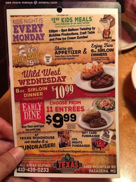 The Early Dine Menu is available at all Texas Roadhouse locations. When is the Texas Roadhouse early dine menu available? The Texas …